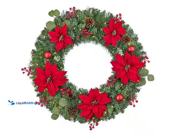 Lot 49-1548154 - Home Accents 30 Inch Berry Bliss Mixed Pine LED Pre Lit Wreath With Timer Model #1006 215 508, Unuse...