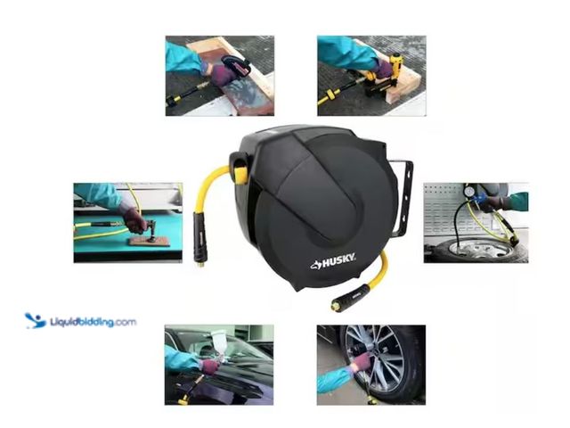 Lot 49-2026164 - Husky 3/8 in. x 50 ft. Enclosed Hybrid Air Hose Reel, Model # AHR100. MSRP: $79.98.  Slightly used. ...