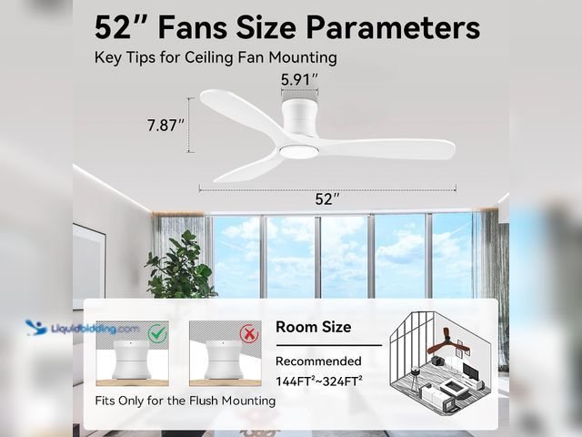 Lot 49-5538862 - Livory 52” Wood Smart Flush Mount Ceiling Fans with Lights and Remote,Quiet DC Motor,Outdoor Indoor ...