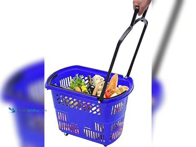Lot 49-5407060 - Plastic Shopping Carts, 6 Trolley Rolling Shopping Baskets, 35l Shopping Trolley with Handles, Porta...