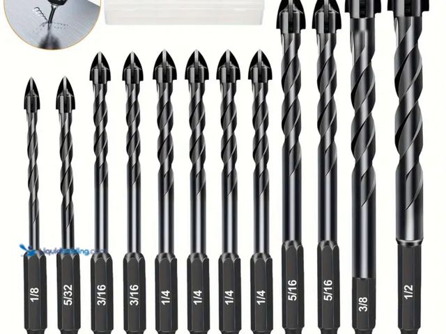 Lot 49-1814199 - New 12pcs Heavy-Duty Masonry and Concrete Drill Bit Set with Tungsten Steel Tips