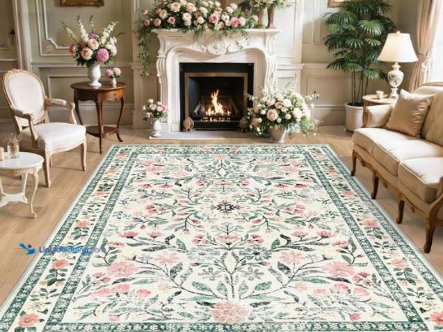 Lot 49-1544046 - 8x10 Area Rugs for Living Room: Floral Washable Rug Vintage Large Soft Boho Non-Slip Carpet Indoor S...