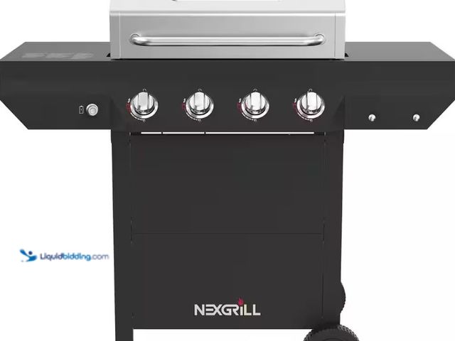 Lot 49-5520625 - Nexgrill. 
4-Burner Propane Gas Grill in Black with Stainless Steel Main Lid. Model # 720-0925PG. U...