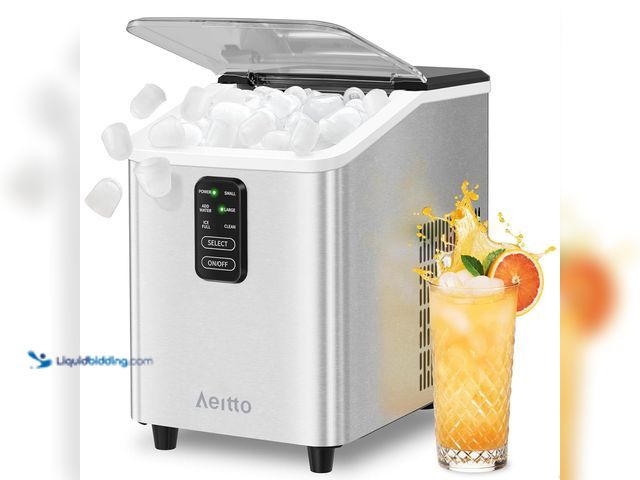 Lot 49-3610491 - Aeitto Ice Maker Countertop 26lbs/24H, Ice Machine 8 Ice Cubes Ready in 6 Mins, 2 Sizes of Bullet Ic...