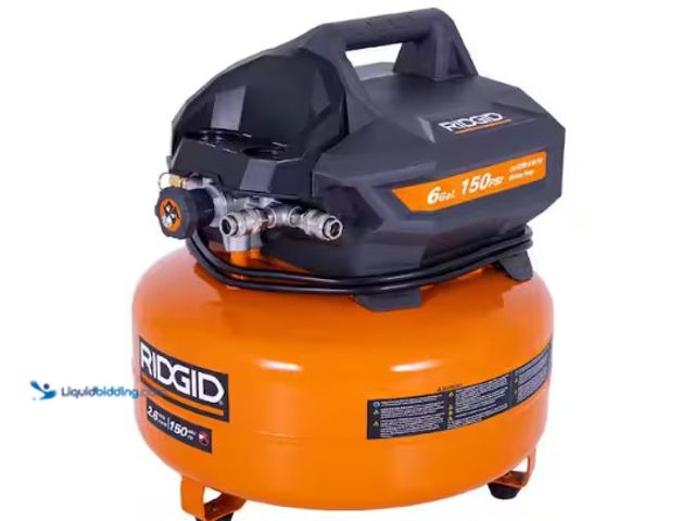 Lot 49-2004459 - RIDGID 6 Gal. 150 PSI Portable Electric Oil-Free Jobsite Pancake Air Compressor with Dual Pressure G...