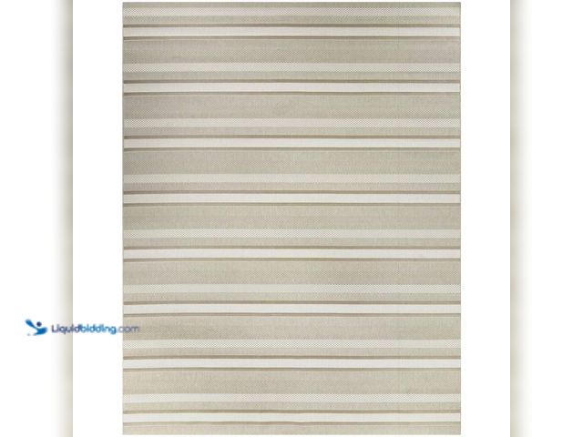 Lot 49-5437792 - Hampton Bay Beige 5 x 7 Striped Indoor/Outdoor Area Rug. [Model # 3112424] Used