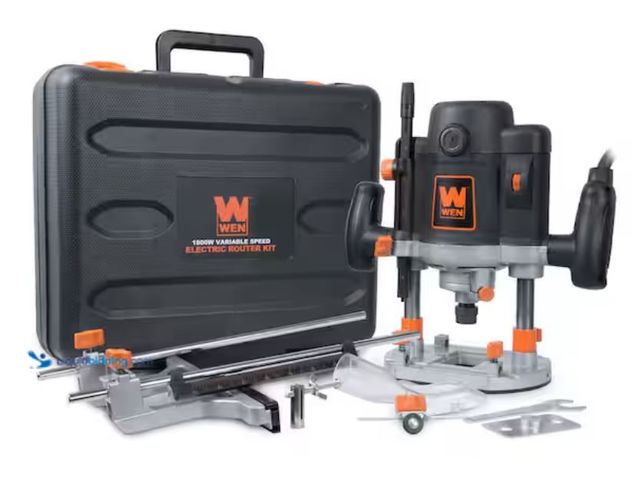 Lot 49-2001203 - WEN 15 Amp Variable Speed Plunge Wood Working Corded Router Kit with Carrying Case and Edge Guide, M...