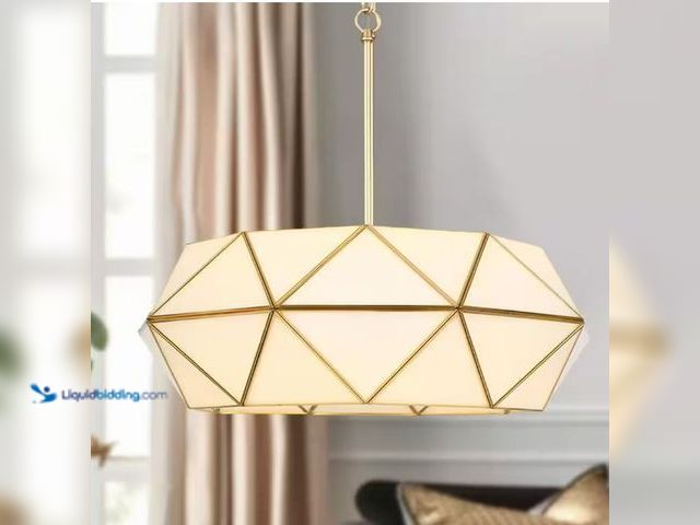 Lot 49-5426914 - LNC Modern 5-Light Gold and Copper Geometric Chandelier with White Stained Glass Shade for Kitchen I...