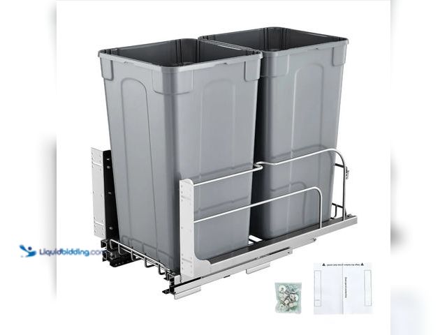 Lot 49-1557272 - VEVOR  27QT x 2 Double Pullout Waste Container Kitchen Trash Can with Soft Close, Grey, Easy Install...