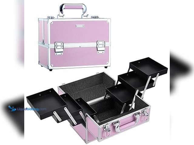 Lot 49-3528840 - Frenessa Makeup Train Case Large Portable Cosmetic Case - 6 Tier Trays Professional Makeup Storage O...