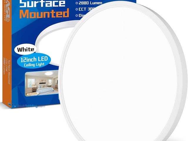 Lot 49-5437684 - Allsmartlife LED Flush Mount Ceiling Light Fixture, 12inch 24W 2880lm CCT 3000K/4000K/6500K Thin Rou...