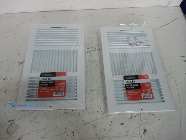 Lot 49-3631577 - Lot of (2) Everbilt 14 in. x 8 in. 3-Way Steel Wall/Ceiling Register in White, Model # E103M14X08, N...