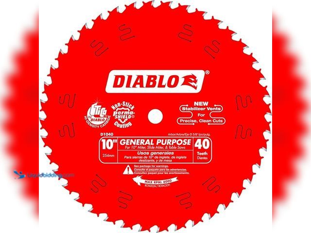 Lot 49-5412913 - Diablo General Purpose Saw Blade for Wood - 10" Diameter, 40 ATB Teeth, 5/8" Arbor, .098" Kerf, 15° ...