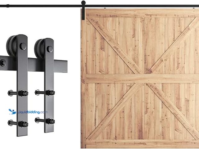 Lot 49-1622836 - SMARTSTANDARD 12ft Barn Door Hardware Kit - Heavy Duty Sturdy, Quiet Sliding Track - Easy to Install...