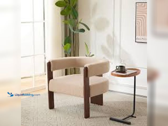 Lot 49-5483697 - Harper & Bright Designs Light Camel Boucle Upholstered Arm Chair with Solid Rubber Wood Legs. Model ...