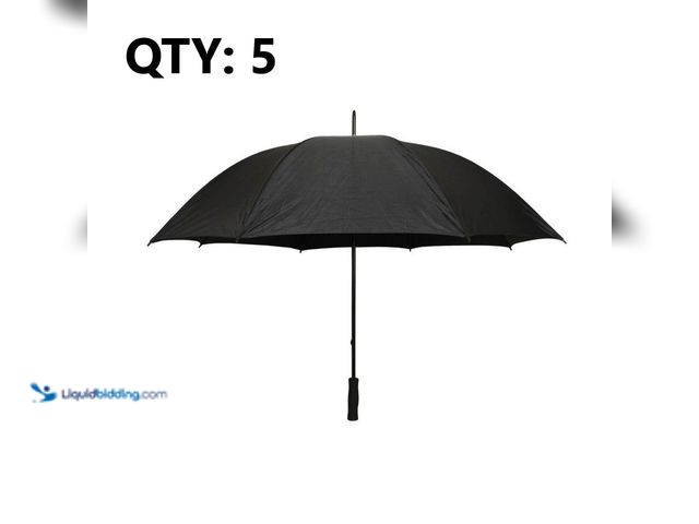 Lot 49-3617686 - Set of (5) 5 ft. Golf Umbrella in All Black - Unused Model: 731919381347  Ref#PA0804