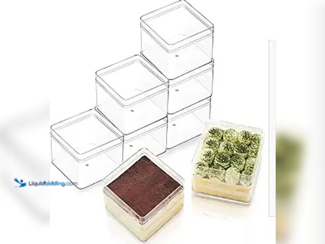 Lot 49-1568892 - FZJ 50 Pack 12OZ Square Clear Plastic Cups with Lids and Stickers Disposable Fruit Cups for Dessert,...