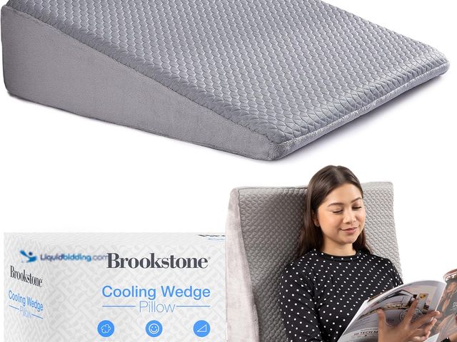 Lot 49-5410986 - Brookstone Cooling Comfort Bed Wedge Pillow – Supportive Memory Foam, Multi-Position Incline for Hea...