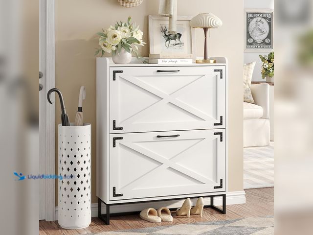 Lot 49-5484525 - Maupvit Shoe Storage Cabinet with 2 Flip Drawers, Freestanding Organizer with Metal Legs for Entrywa...