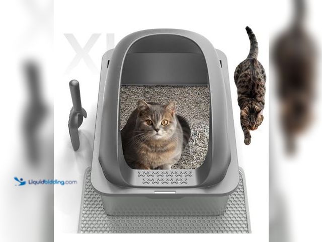 Lot 49-3473101 - Cat Stainless Steel Litter Box with Lid, Kitty Extra Large Metal Litter Boxes XL High Sided with Mat...