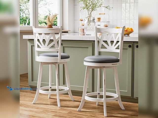 Lot 49-3480462 - Lot of (2) Buytime Swivel Bar Stools, Set of 2, Farmhouse 24" Counter Height Barstools with Backs, L...