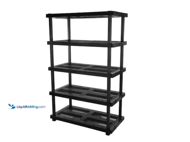 Lot 49-1628252 - HDX 5-Tier Plastic Adjustable Garage Storage Shelving Unit in Black (48 in. W x 75 in. H x 24 in. D)...