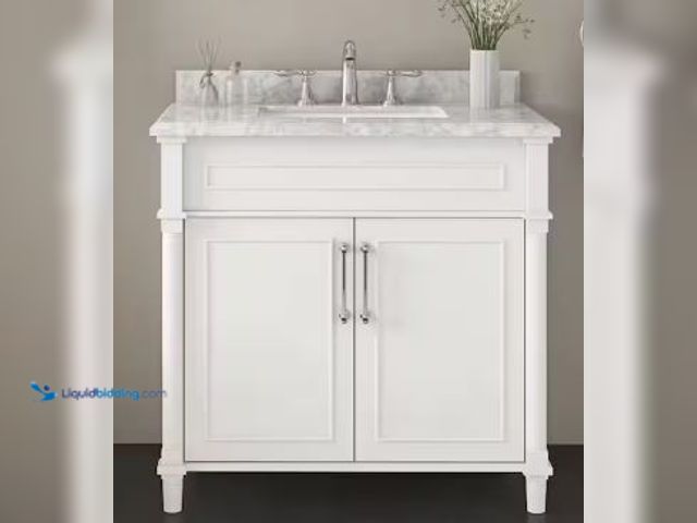 Lot 49-5436228 - Home Decorators Collection Aberdeen 36 in. Single Sink White Bath Vanity with Carrara Marble Top (As...