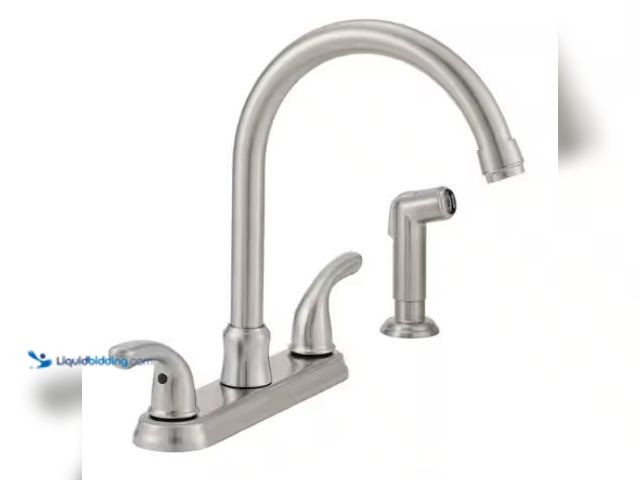 Lot 49-1625643 - Glacier Bay Builders Double Handle Standard Kitchen Faucet with Side Sprayer in Stainless Steel, Mod...