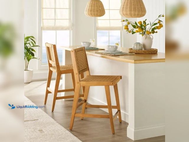 Lot 49-5574214 - Better Homes & Gardens Vista Woven Counter-Height Stools 2 Pack, Light Honey Finish.
