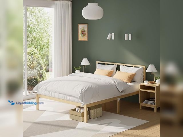 Lot 49-5408213 - Bamboo Bed Frame Queen Size with Headboard Platform Bedframe Solid Stablewith Non-Slip Slats Support...