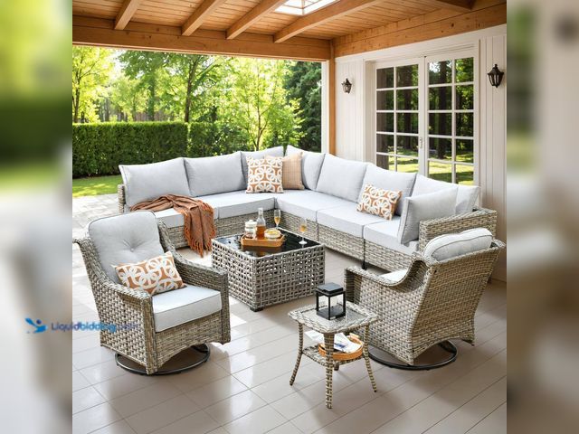 Lot 49-3510796 - HOOOWOOO
Holston 10-Piece Wicker Modern Outdoor Patio Conversation Sofa Sectional Set with Swivel C...