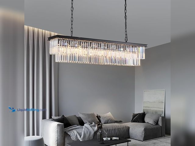 Lot 49-1518247 - Rectangle  Crystal Chandelier Black Modern Linear Chandelier Contemporary Pendant Light Fixture 8-Li...