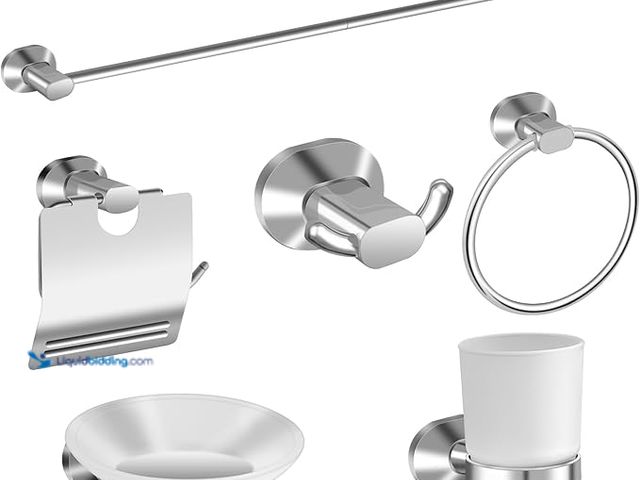 Lot 49-1514377 - Bathroom Hardware Set 8 Piece Accessories Towel Rack Set Stainless Steel Wall Mounted, 30-Inch Towel...