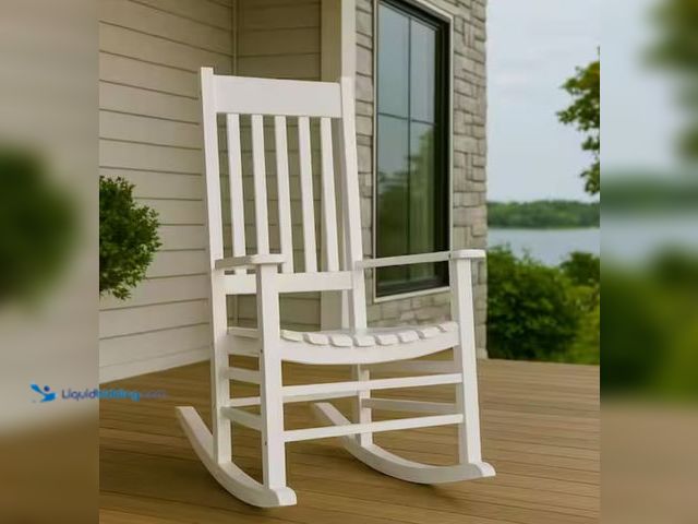 Lot 49-1623640 - Shine Company 44"H White Porch Rocker made of Acacia, Porch Rocking Chair, Classic Wooden Porch Rock...
