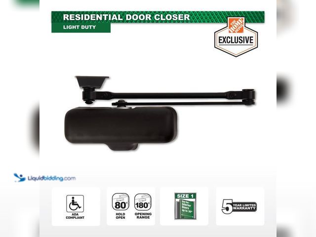 Lot 49-5412566 - Universal Home Hardware Light-Duty Matte Black Residential Door Closer, Unused, Scuffs/scratches.