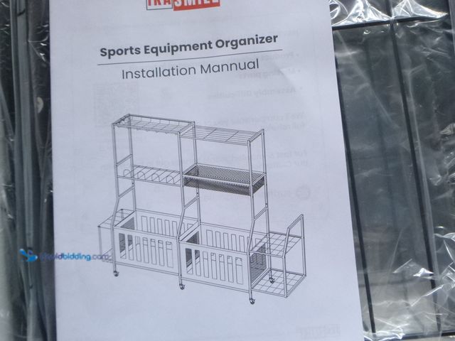 Lot 49-1519135 - Ikasmile garage sports equipment organizer ball storage rack rolling sports ball storage cart black ...