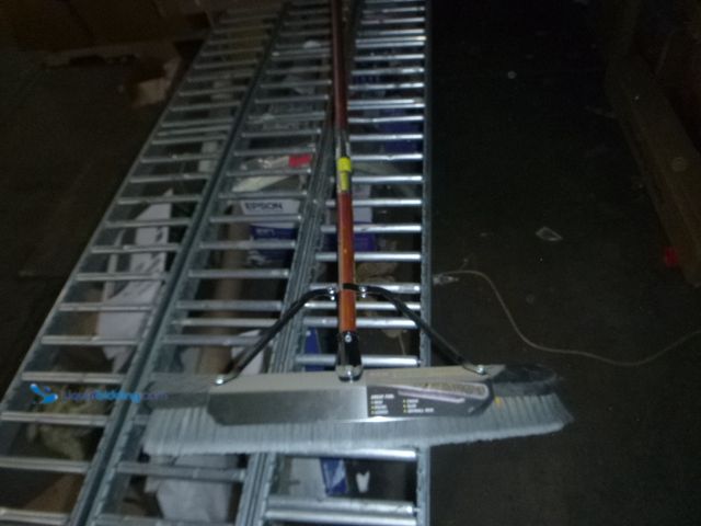 Lot 49-1519041 - Quickie jobsite 24" Multi surface push  broom in stainless steal with heavy duty metal scrapper, Unu...
