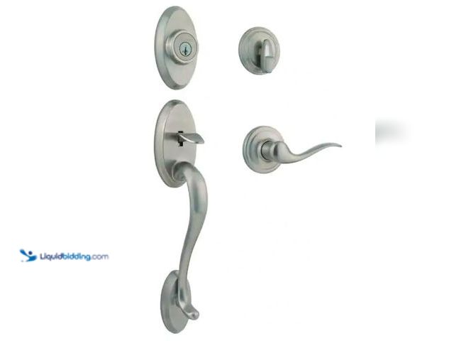 Lot 49-2005722 - Kwikset Shelburne Satin Nickel Single Cylinder Door Handleset with Tustin Door Handle Featuring Smar...