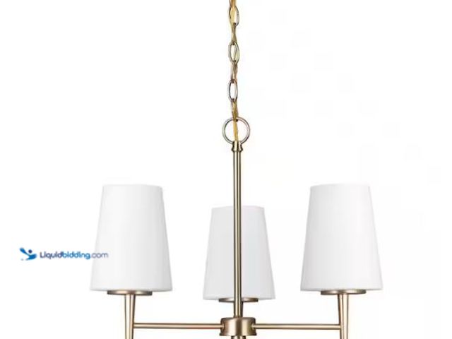 Lot 49-1624511 - Generation Lighting Driscoll 3-Light Satin Brass Mid-Century Modern Hanging Chandelier with Inside W...