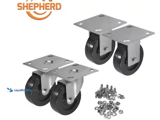 Lot 49-2026159 - Shepherd 4 in. Black Rubber and Steel Swivel and Rigid Caster Kit with Hardware (4-Piece), Model # 9...
