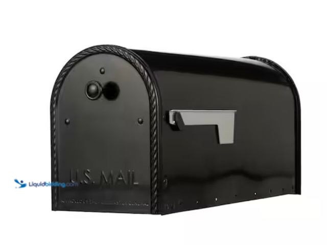 Lot 49-1631324 - Architectural Mailboxes Edwards Black, Large, Steel, Post Mount Mailbox, Model # EM160BAM, Unused, S...