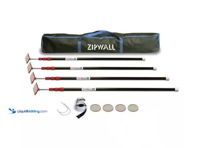 Lot 49-1575729 - Zip Wall 10 ft. Stainless Steel Dust Barrier Poles with 2-Adhesive Zippers and a Carry Bag Black (4-...