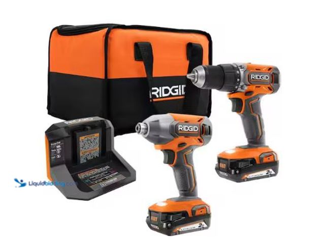 Lot 49-3473046 - RIDGID 18V Cordless 2-Tool Combo Kit with Drill/Driver, Impact Driver, (2) 2.0 Ah Batteries, and Cha...