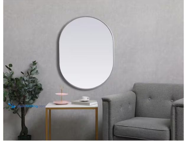Lot 49-1622829 - Simply Living 27 in. W x 36 in. H Oval Metal Framed Silver Mirror, Model # MIR6A5472SL, Unused, Unab...
