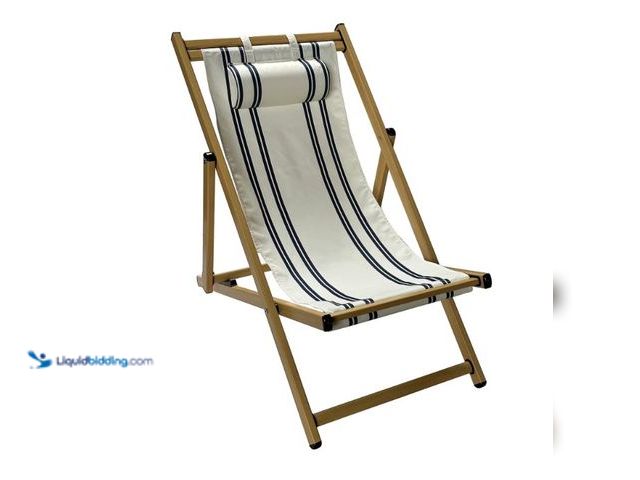 Lot 49-1625791 - (2 pack) Mainstays Resort Sling Fabric Chair, Beige & Blue Stripe, Model # 7019371593, Unused, Has a...