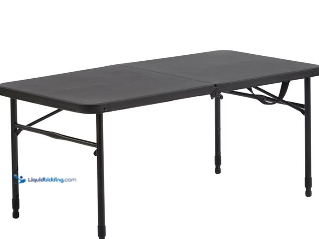 Lot 49-2023273 - Mainstays Mainstays 40 in Centerfold Fold-in-Half Folding Table, Adjustable Height, Black. Model # n...