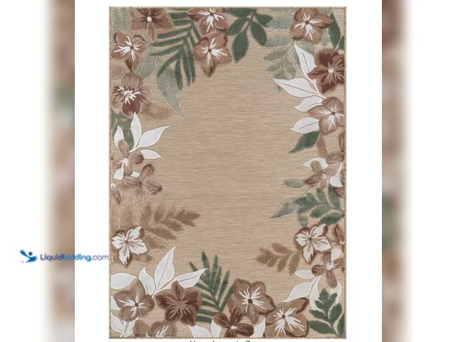 Lot 49-2000423 - Beverly Rug Eden 9 ft. x 12 ft. Beige Washable Border Floral Indoor Outdoor Area Rug, Model # HD-OCN...