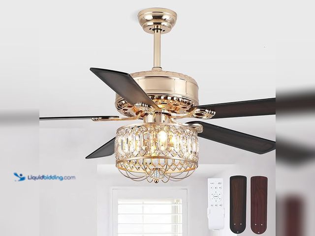 Lot 49-1550356 - Kviflon Farmhouse Ceiling Fans with Lights and Remote, 52 Inch Indoor Chandelier Ceiling Fan with Li...