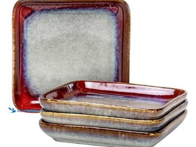 Lot 49-3432584 - HENXFEN LEAD Small Square Plates 6.3 Inch – Ceramic Dessert, Appetizer & Snack Plates Microwave & Di...