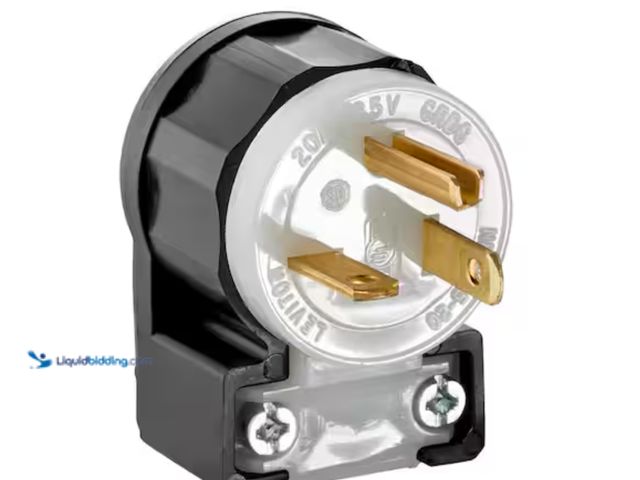 Lot 49-2000285 - (3-Pack) Leviton 20 Amp 125-Volt Angle Plug, Black and White 5366-ACB, Model # Model # R51-05366-ACS...
